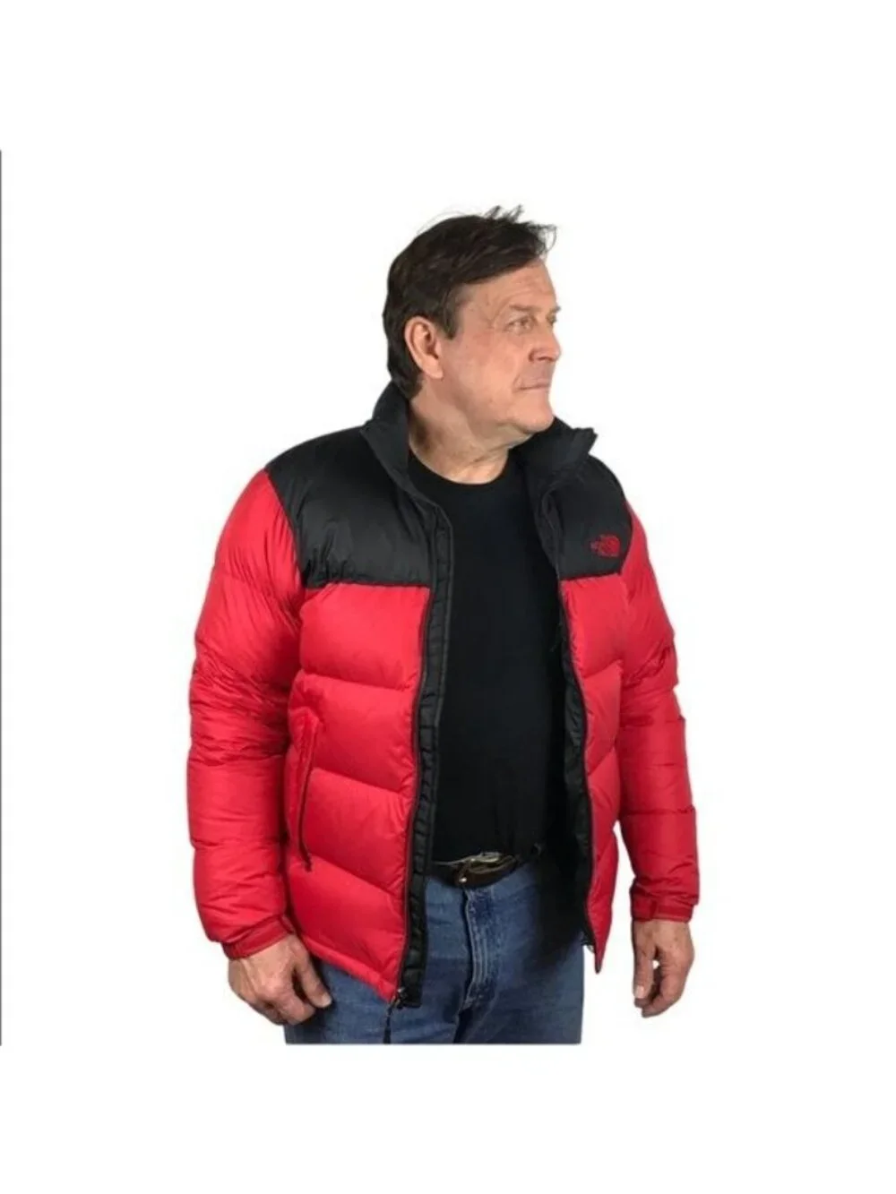 North Face Mens Nuptse 700 Red Black Puffer Jacket Goose Down Insulated Medium
